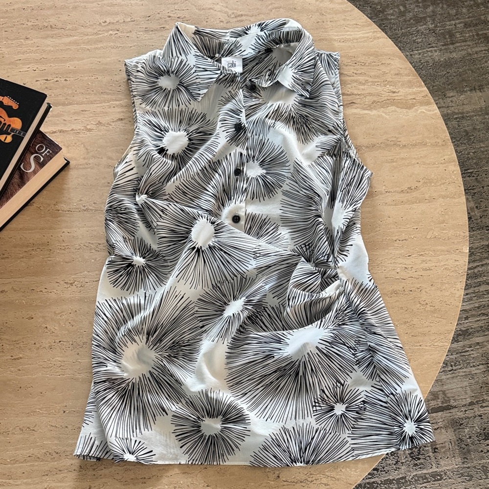 CAbi Black and White Sleeveless Button Down Shirt
